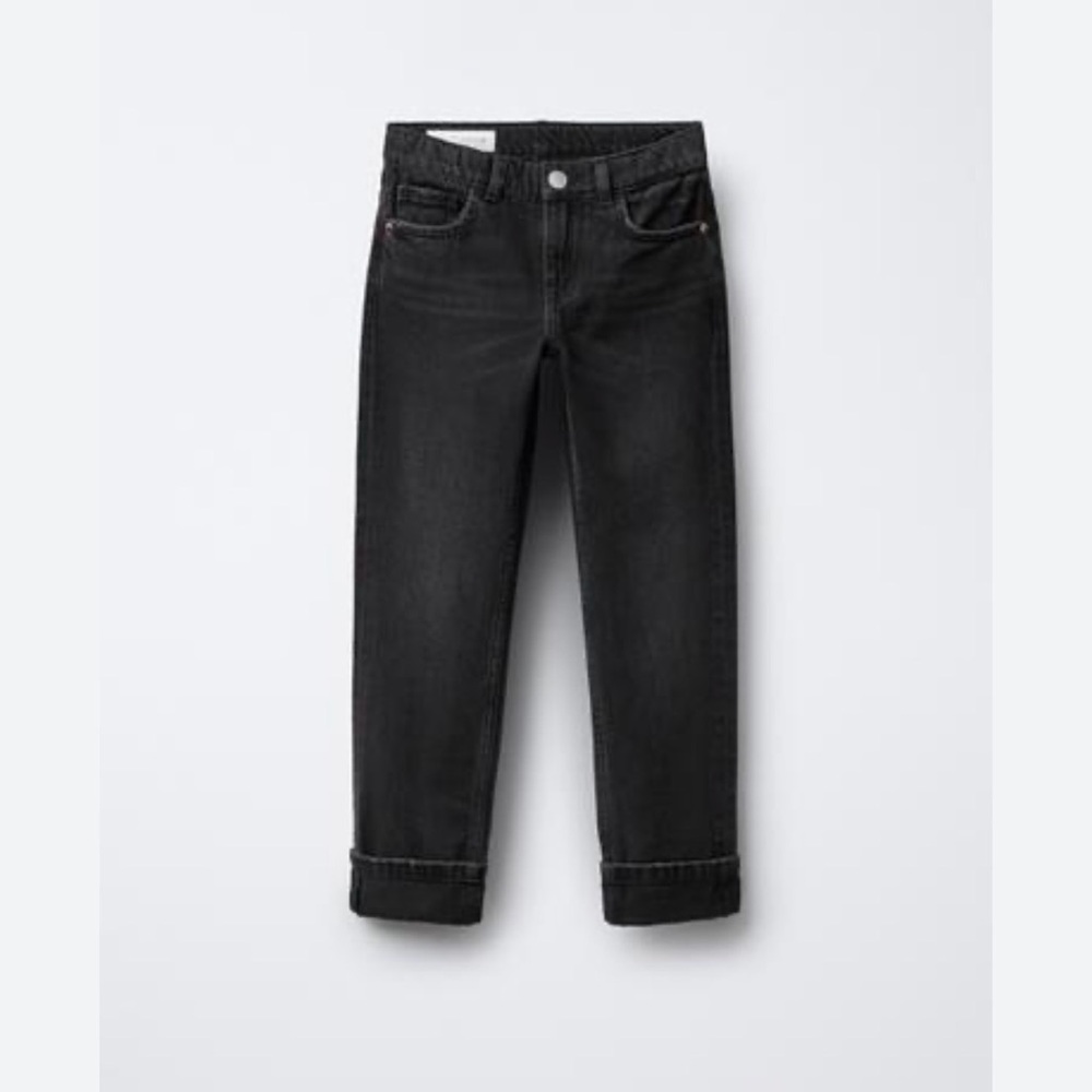 Zara High-Rise Folded Hem Black Jeans
